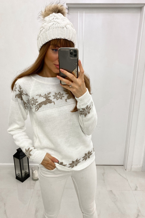 Sweter świąteczny z reniferami RUDOLF biały