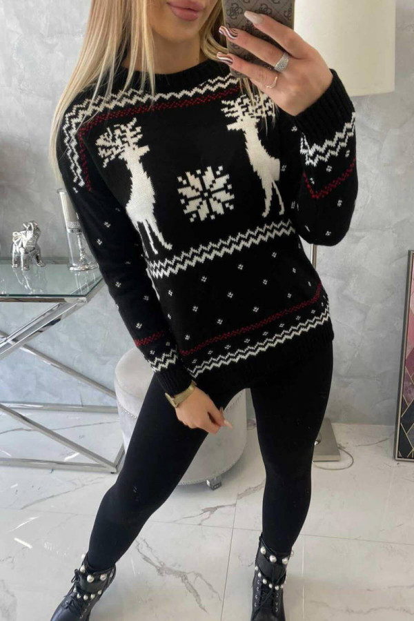 Sweter damski świąteczny z reniferami SANTA czarny