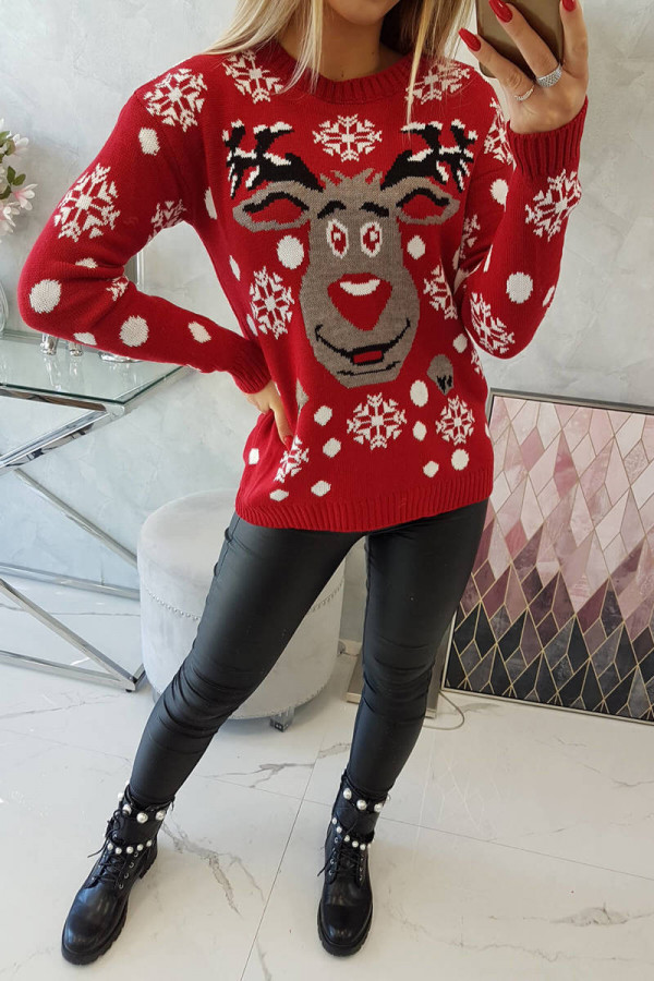 Sweter damski świąteczny z reniferem CLAUS czerwony