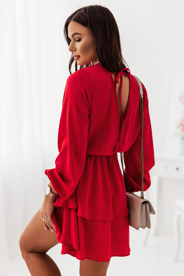 Sukienka mini z falbanami i bufiastymi rękawami MADELLAY czerwona 1
