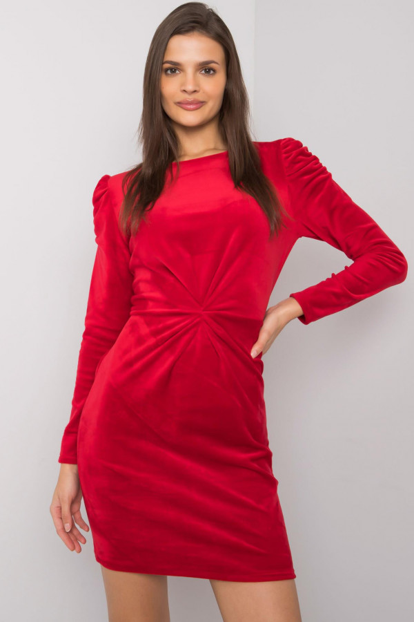 Sukienka welurowa z marszczeniami ELLARA czerwona