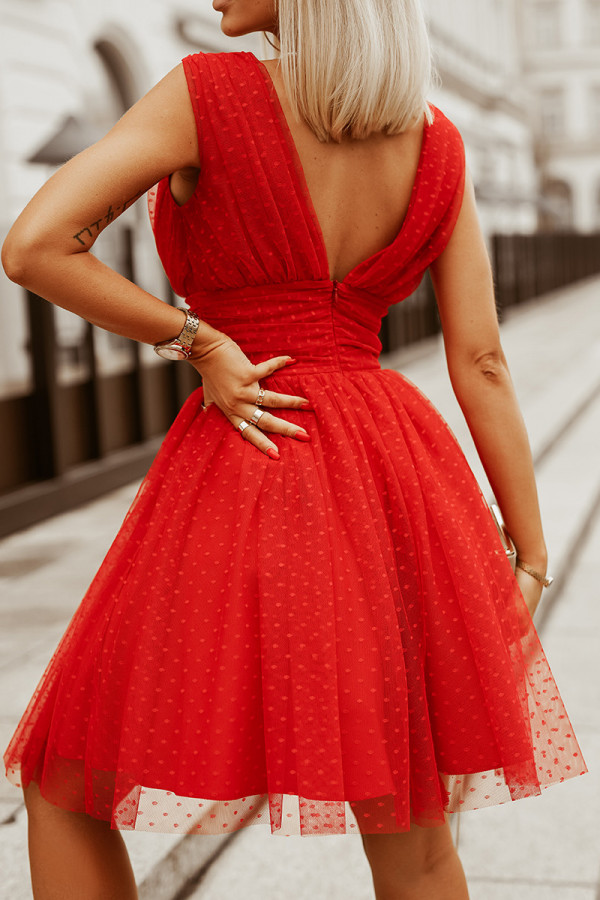 Tiulowa sukienka mini w groszki MILLI czerwień 1