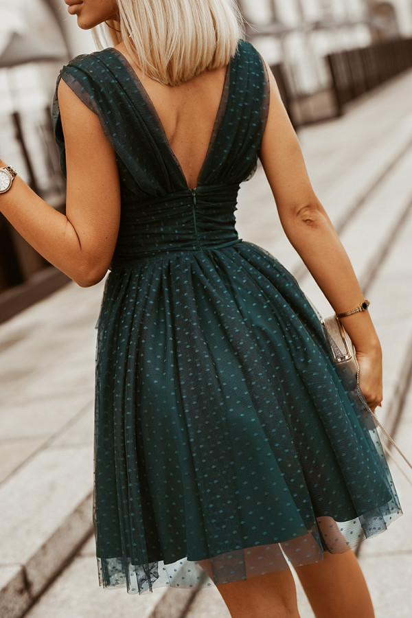 Tiulowa sukienka mini w groszki MILLI zieleń 1