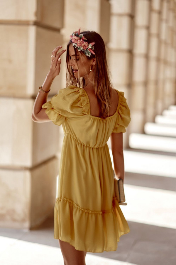 Gładka sukienka z falbanami HILARY żółta 1