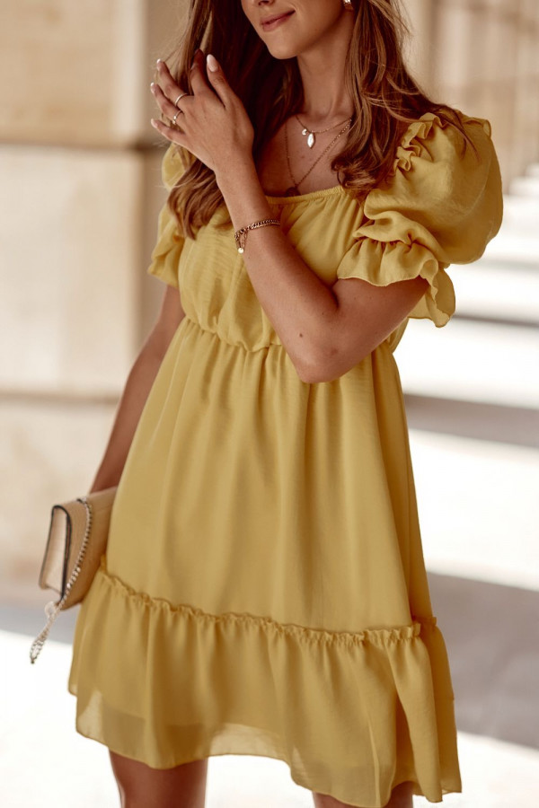 Gładka sukienka z falbanami HILARY żółta 5