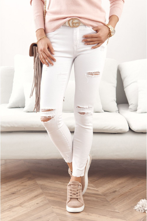 Spodnie jeansowe z dziurami WISDOM białe 2