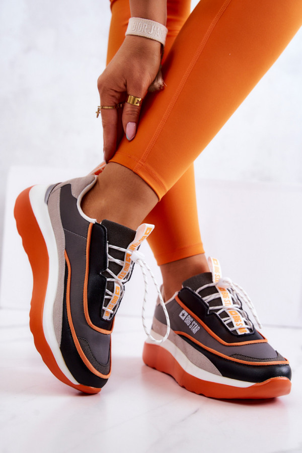 Sportowe buty damskie sneakersy BIG STAR szaro-pomarańczowe 1