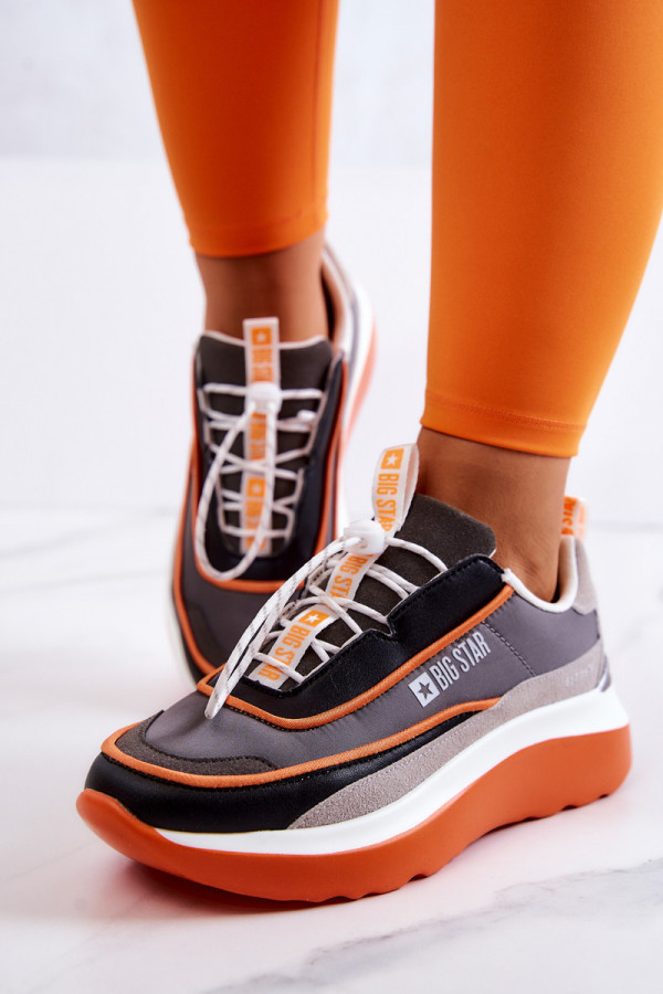 Sportowe buty damskie sneakersy BIG STAR szaro-pomarańczowe 2