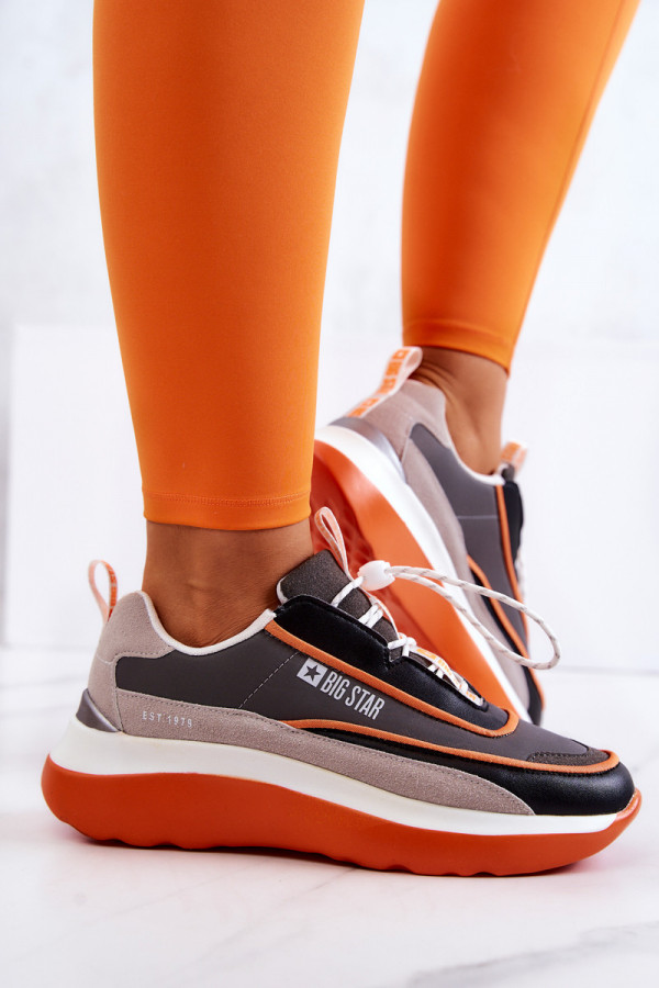Sportowe buty damskie sneakersy BIG STAR szaro-pomarańczowe 3