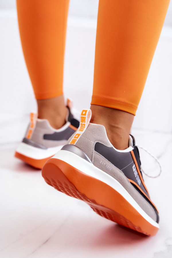 Sportowe buty damskie sneakersy BIG STAR szaro-pomarańczowe 4