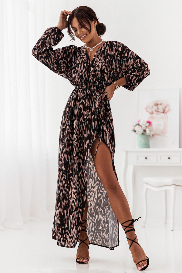 Sukienka maxi kimono w panterkę LEJLA
