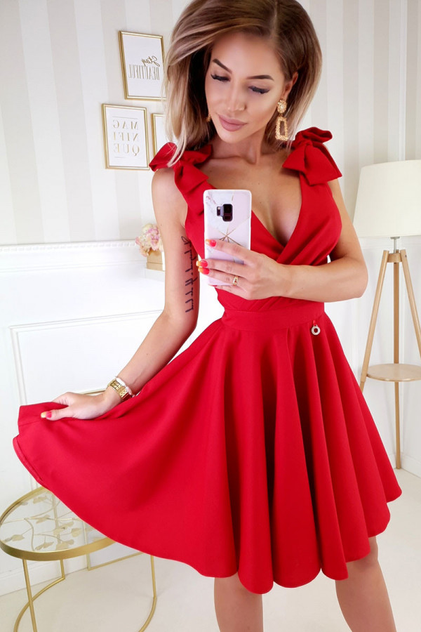 Sukienka wieczorowa mini z wiązaniami PENELOPE czerwona