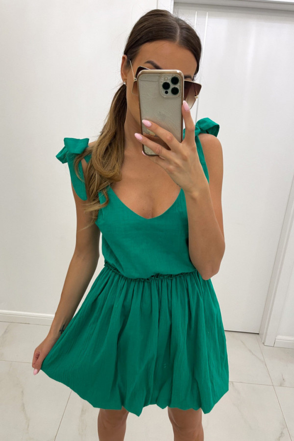 Sukienka bombka z wiązanymi ramiączkami NICOLE zielona
