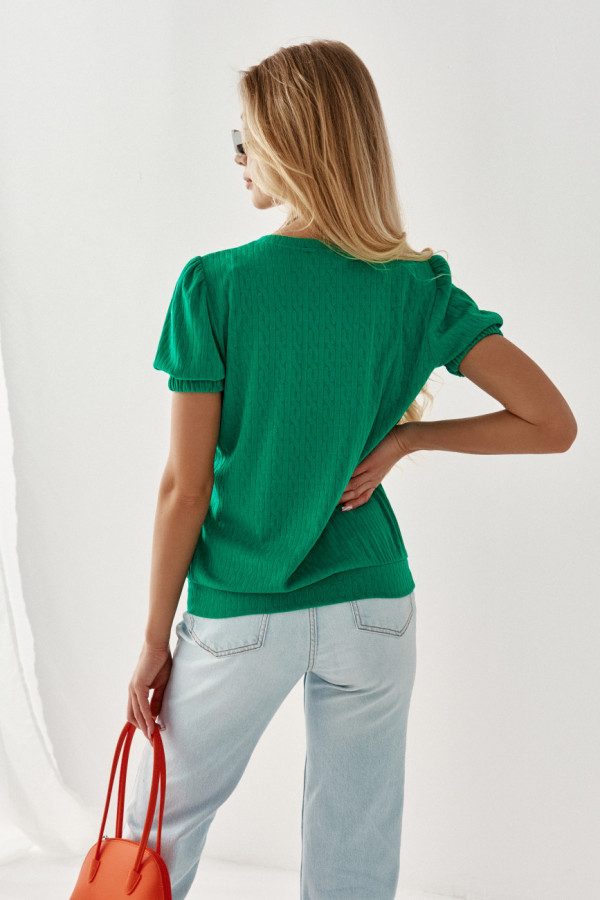 Sweter z krótkim rękawkiem w delikatny wzór RIVE zielony 3