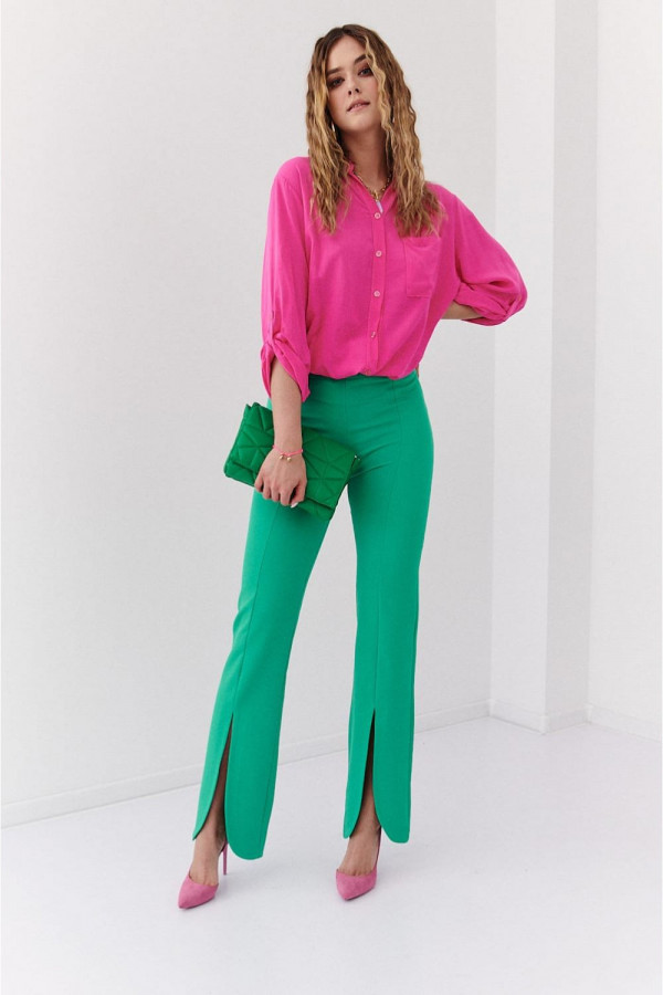 Eleganckie spodnie z rozcięciem LAURELLA zielone