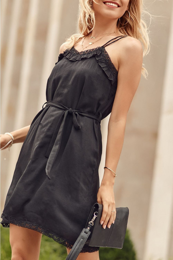 Sukienka letnia na cienkich ramiączkach z paskiem DAKOTA czarna 5