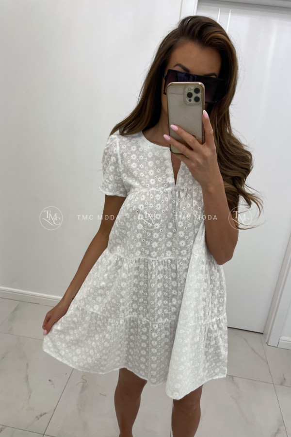 Sukienka haft z krótkim rękawem VERONICA biała 1