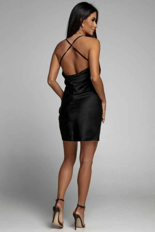Satynowa sukienka mini na ramiączkach EFFECT czarna 2