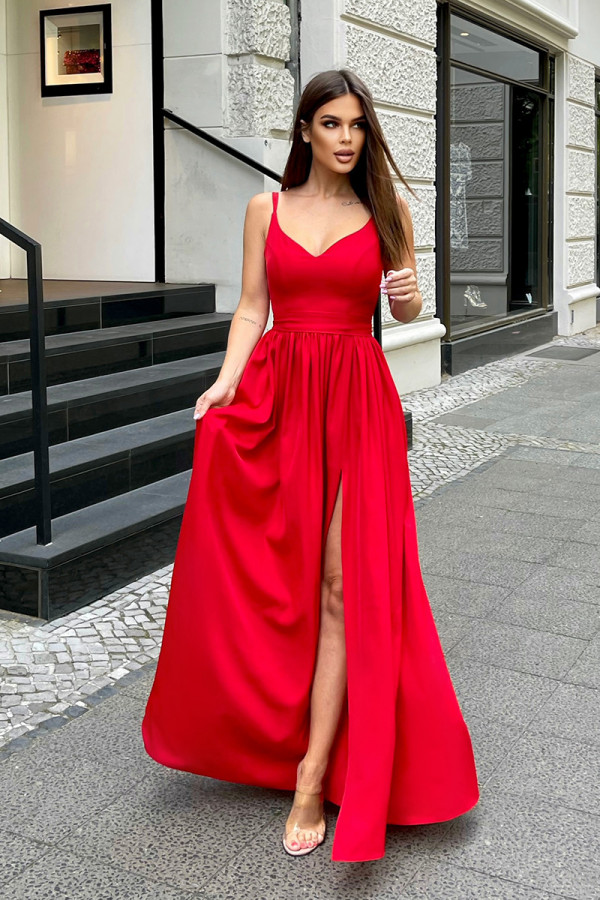 Długa sukienka wieczorowa na ramiączkach TAMITA czerwień 4