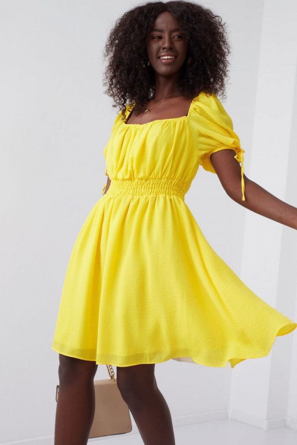 Sukienka hiszpanka z wiązaniami ELENA żółta