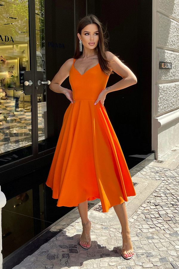 Elegancka sukienka midi na ramiączkach EDITH pomaranczowa