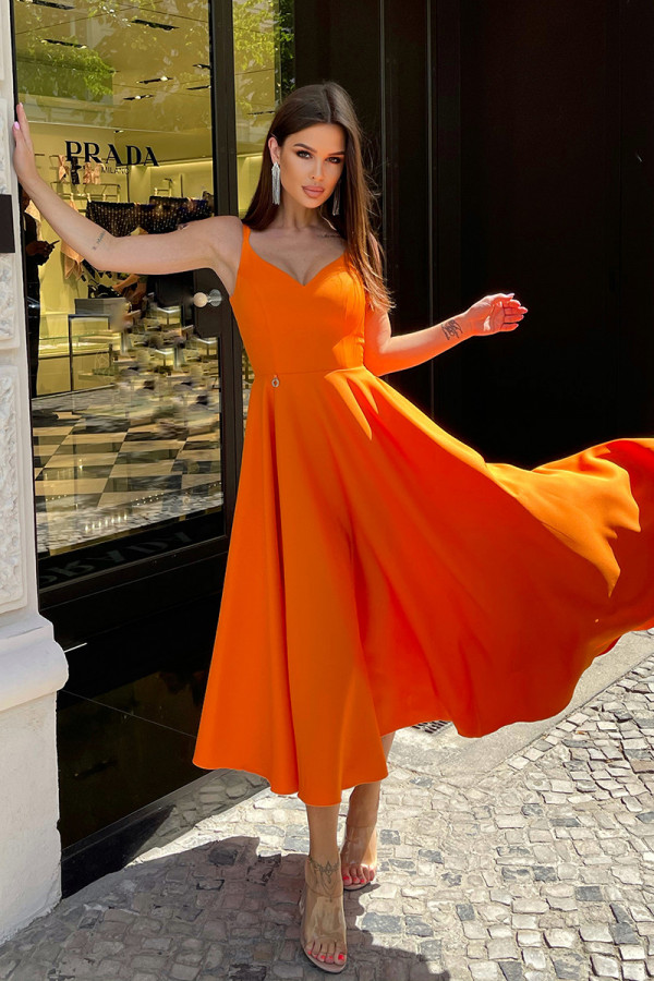 Elegancka sukienka midi na ramiączkach EDITH pomaranczowa 2