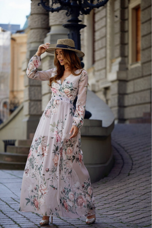 Sukienka maxi z długim rękawem w kwiaty PALOMA