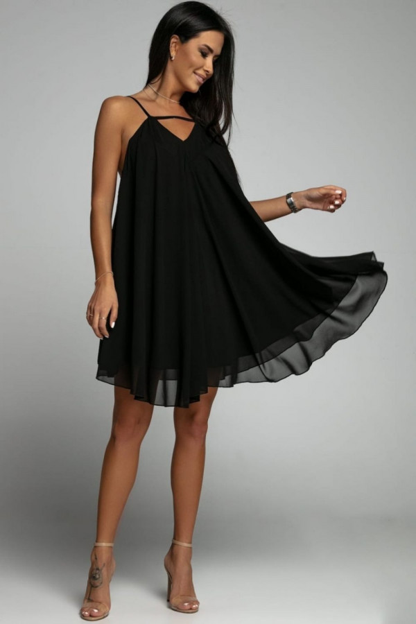 Lekka asymetryczna sukienka szyfonowa na ramiączkach SONIA czarna