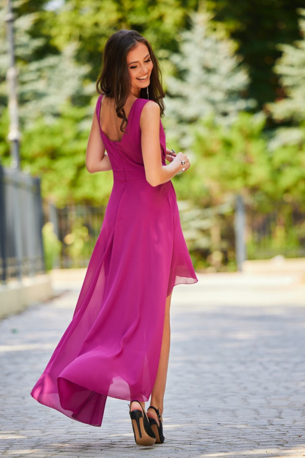 Asymetryczna sukienka maxi z kopertowym dekoltem MONIQUE fiolet 1
