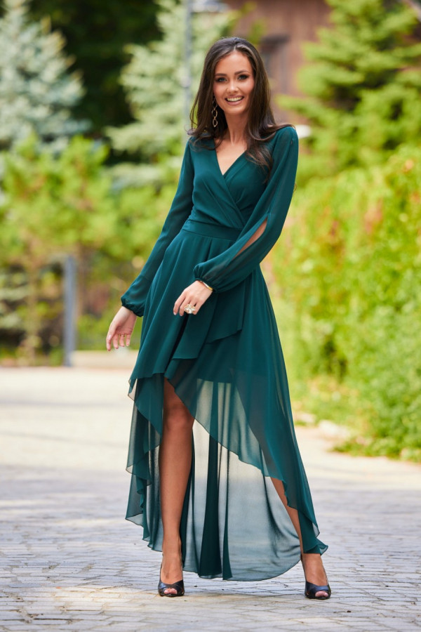 Asymetryczna sukienka maxi z ozdobnymi wycięciami GABBA zielona 1