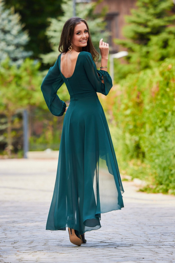 Asymetryczna sukienka maxi z ozdobnymi wycięciami GABBA zielona 2
