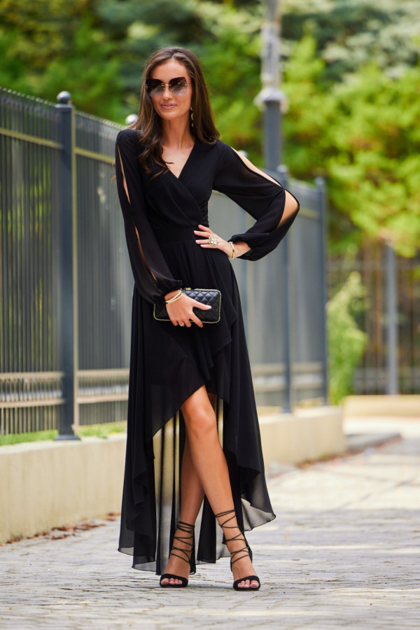 Asymetryczna sukienka maxi z ozdobnymi wycięciami GABBA czarna 2