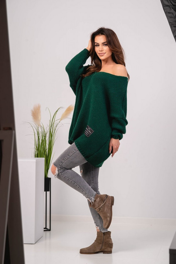 Sweter damski oversize CLASSIC II butelkowa zieleń