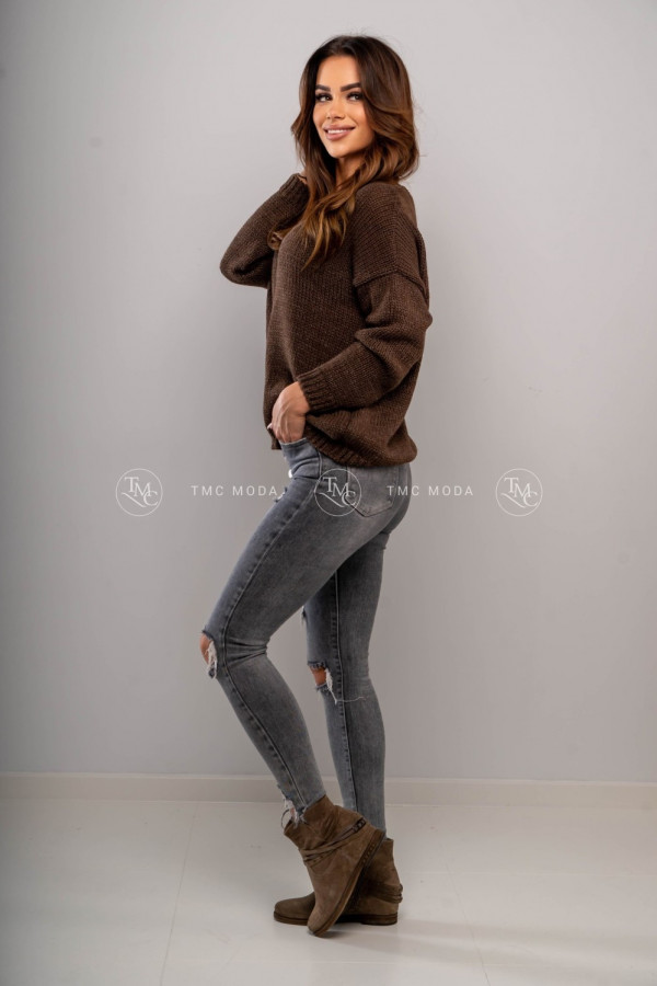 Sweter damski oversize v-neck CLASSIC czekolada 3