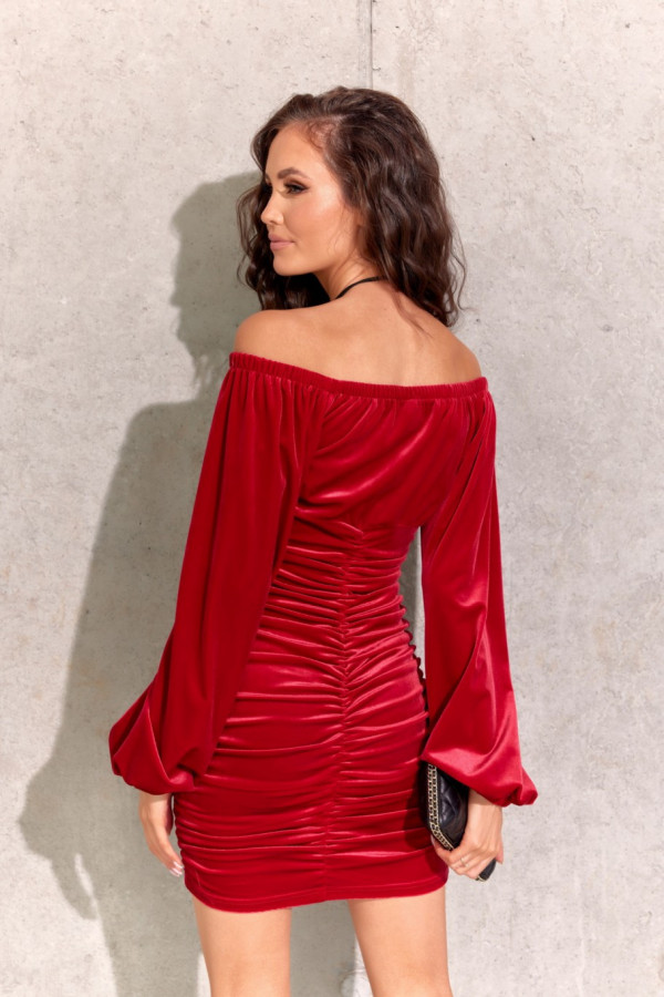 Welurowa sukienka hiszpanka z długim rękawem ALIYAH czerwona 2