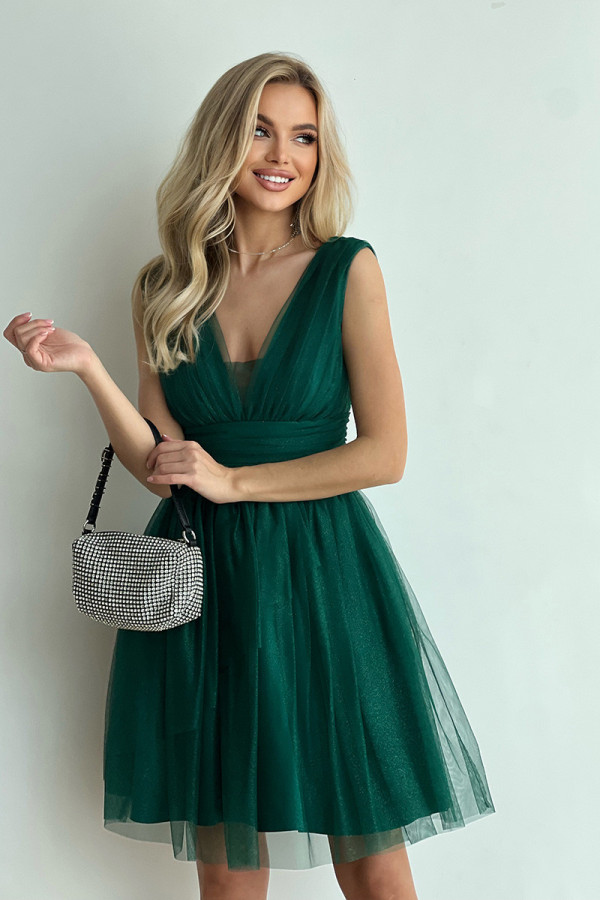 Sukienka koktajlowa z brokatową siateczką DAISY zielona 3