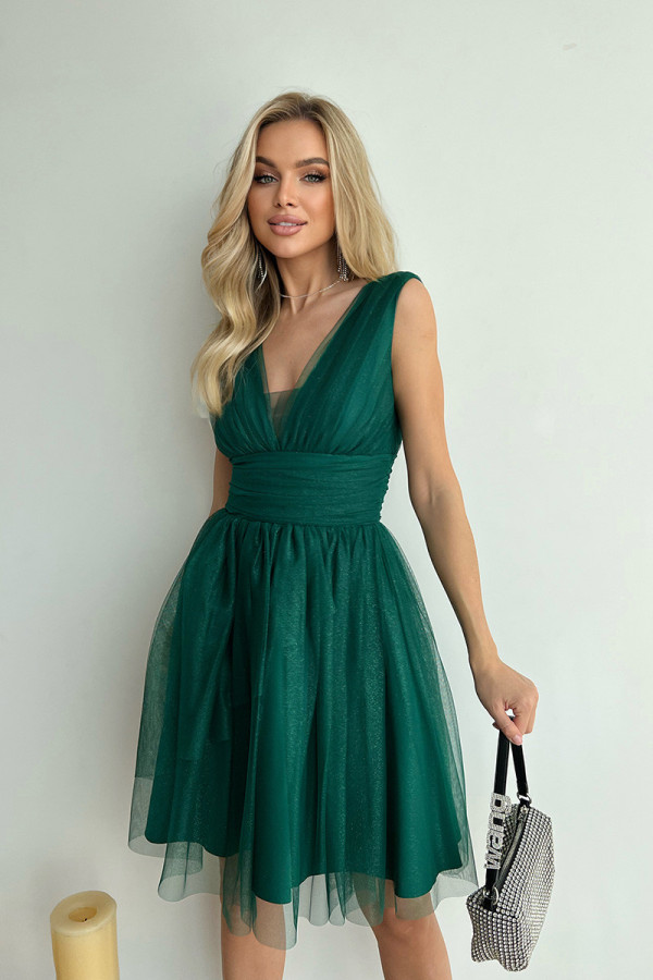 Sukienka koktajlowa z brokatową siateczką DAISY zielona 2