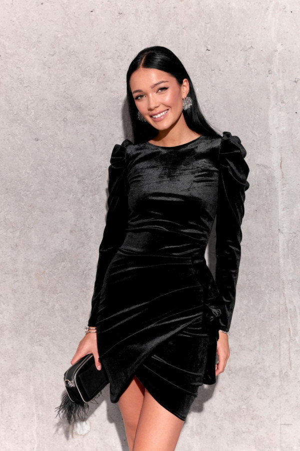 Welurowa mini sukienka z bufkami ADINA czarna