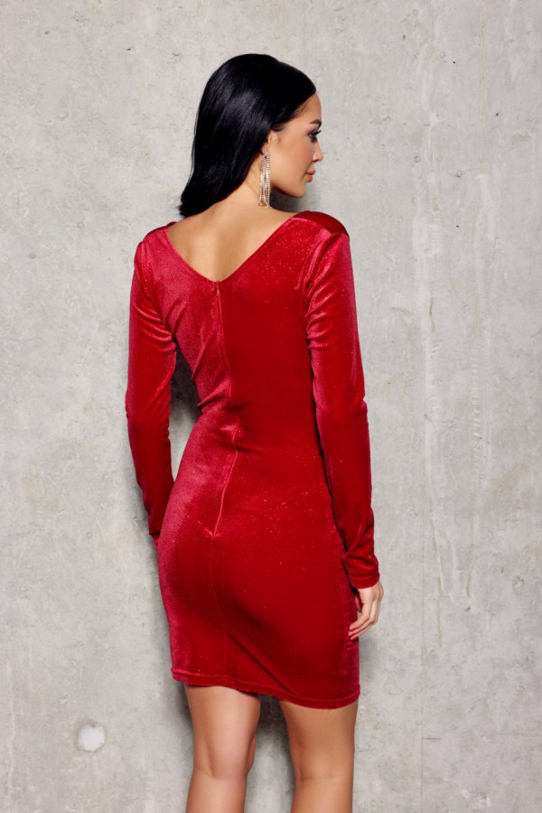 Brokatowa mini sukienka z wycięciem LUISA czerwona 3