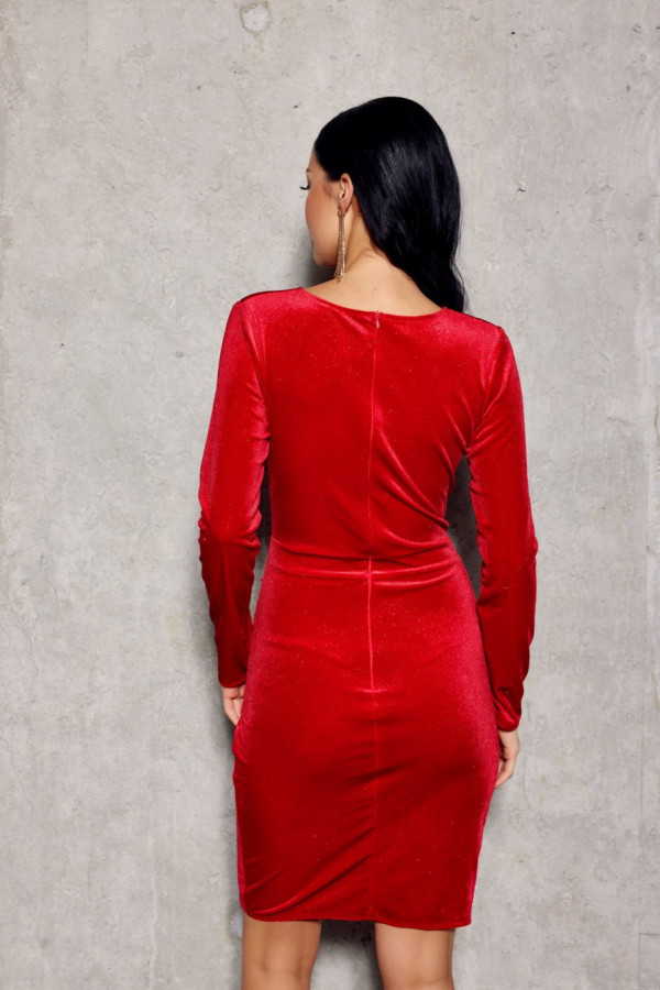 Welurowa sukienka mini z brokatem STAR czerwień 2