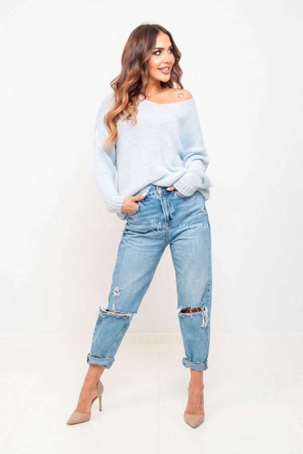 Sweter damski oversize v-neck CLASSIC błękit 1
