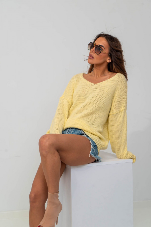 Sweter damski oversize v-neck CLASSIC żółty 1