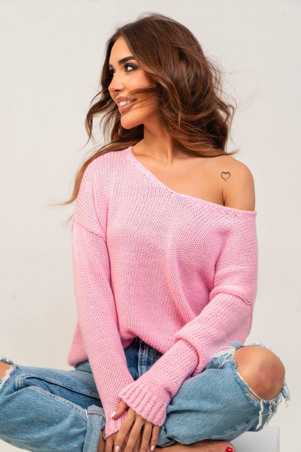 Sweter damski oversize v-neck CLASSIC różowy