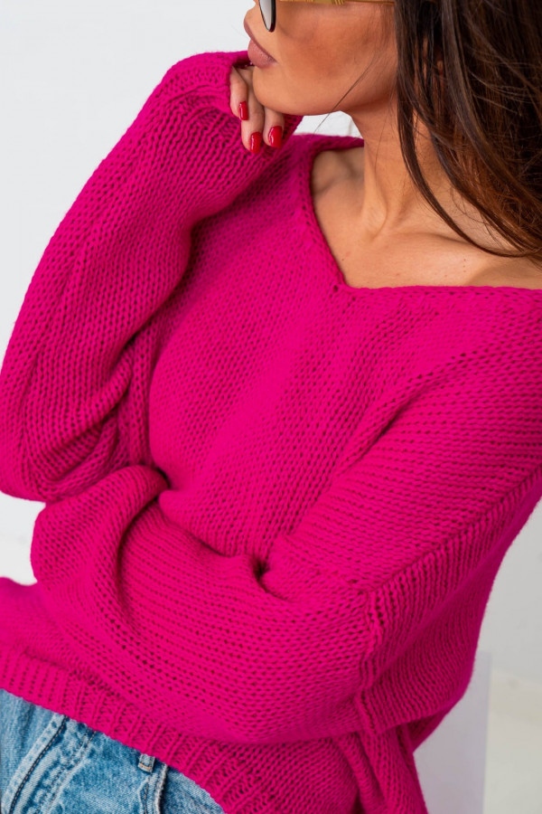 Sweter damski oversize v-neck CLASSIC fuksja 1