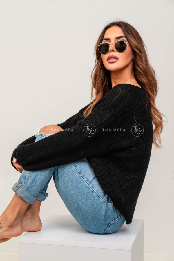 Sweter damski oversize v-neck CLASSIC czarny 1