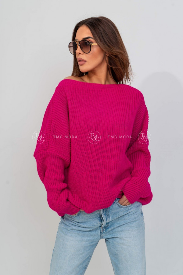 Sweter damski v-neck oversize AVERY fuksja 1