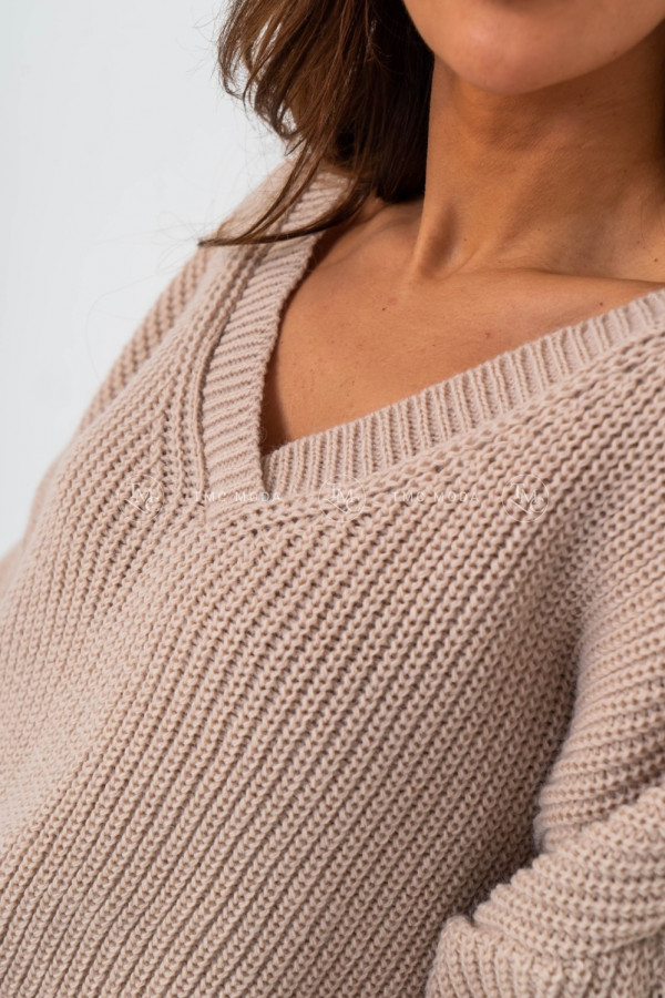Sweter damski v-neck oversize AVERY beżowy 2