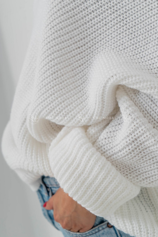 Sweter damski v-neck oversize AVERY biały 1