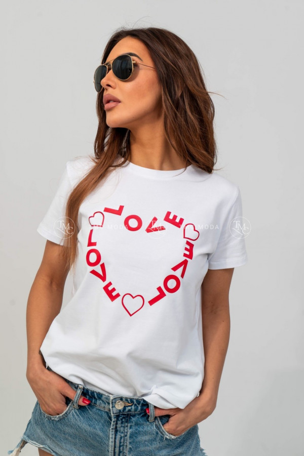 T-shirt damski z nadrukiem serca LOVE HEART biały 2