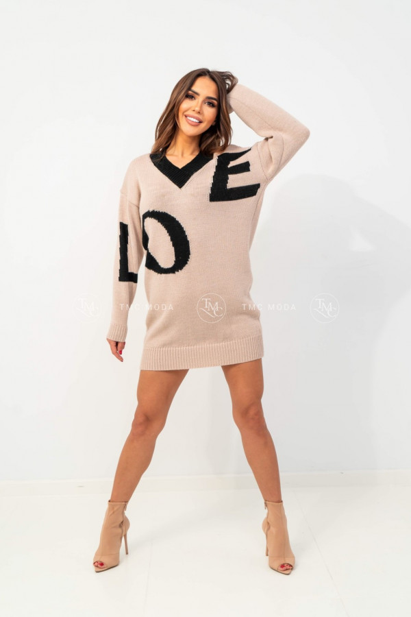 Sukienka dzianinowa v-neck LOVE nude 1